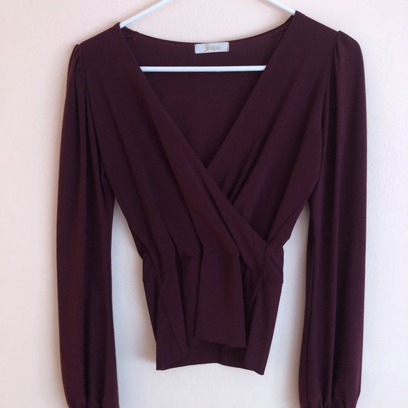 faux wrap burgundy blouse - Picture 1 of 2